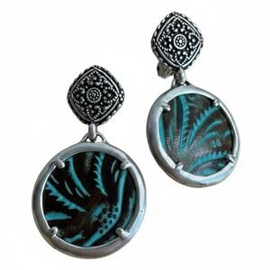 Patricia Nash SIMONE Turquoise Tooled Leather Door Knocker Pierced Earrings